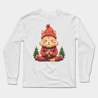 Yoga Meditation Christmas Cat Long Sleeve T-Shirt